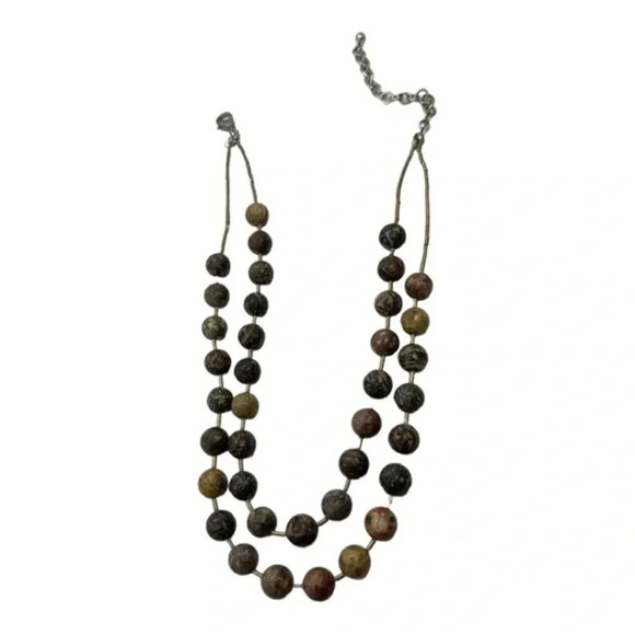 Chicos Double String Fashion Beaded Earthtones Necklace Extender Chain Clasp - Picture 1 of 5